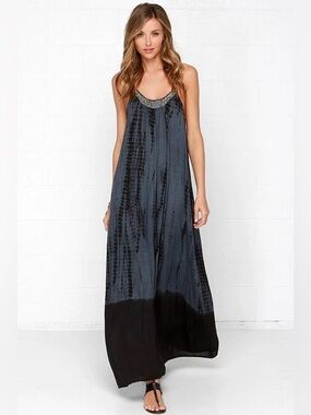 EUC Raviya Tie-Dye Beaded Maxi Cover-up Dress size medium